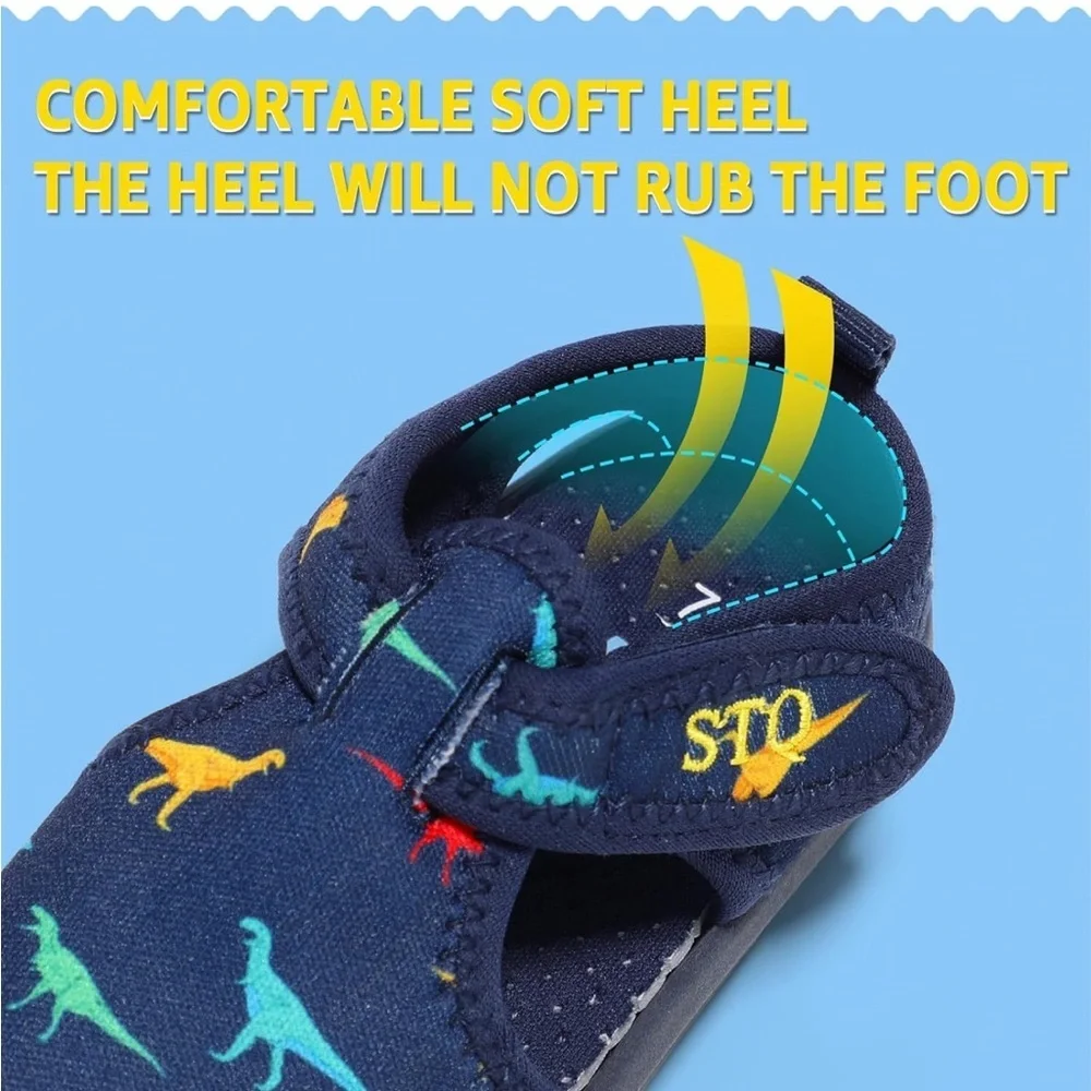 STQ Quick Dry Slip-On Water Shoes with Dinosaur Print size 7